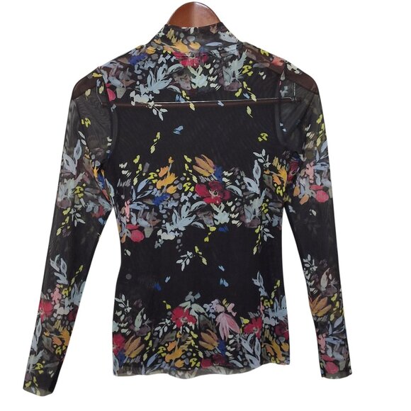 Ted Baker Amanda Black Floral Mesh Top Funnel Neck Long Sleeve Sz XS Maximalism - Picture 4 of 7